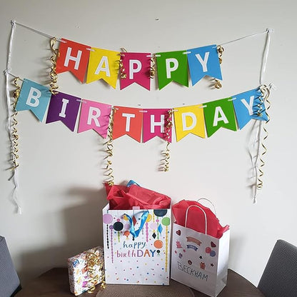 Pre-Strung Rainbow Happy Birthday Banner Sign Colorful Party Decorations | - Image 7