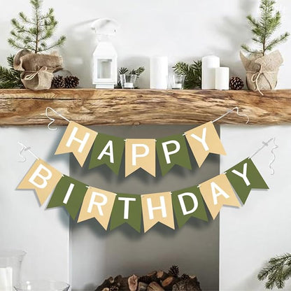 Letjolt Brown Green Happy Birthday Banner Greenery Theme 13pcs | Party Supplies - Image 3