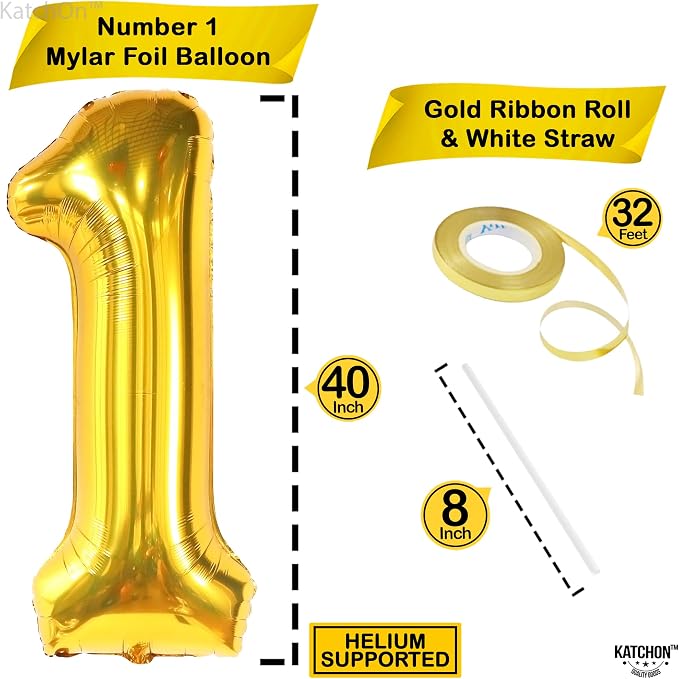 KatchOn, Happy Birthday Number Balloon | Large Mylar Gold Number Balloons - Image 2
