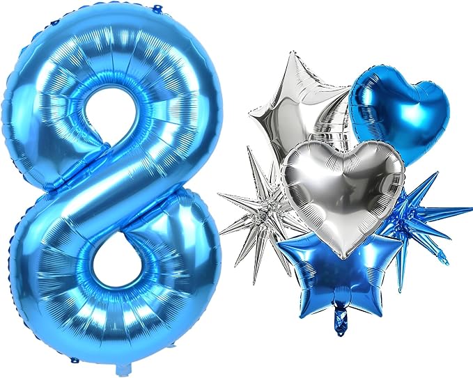 TONIFUL 8th Birthday Balloons Kit 40 Inch Blue Large Number 8 Foil Balloon | by TONIFUL