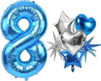 TONIFUL 8th Birthday Balloons Kit 40 Inch Blue Large Number 8 Foil Balloon | by TONIFUL