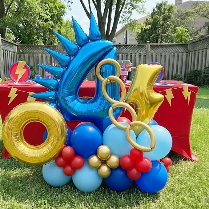Speed Hedgehog 4th Birthday Balloon Centerpiece Set Royal Blue Red Gold Latex by KozeeBalloons%E2%80%94%E2%80%94ColorMatters