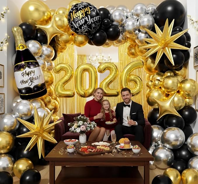 Black and Gold Silver Balloons Garland Arch Kit - Image 4
