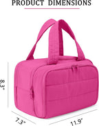 Travel Toiletry Bag for Women, Large Wide-open Puffy Cosmetic Makeup Bag with Wet-Dry Separation, Multi-Pocket Organizer with Carry Handle for Toiletries, Cosmetics, Essentials, Rose Red