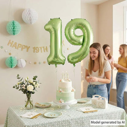 Light Green Number 19 Balloon 40 Inch, Glossy Double Digit Milestone Decor | - Image 3