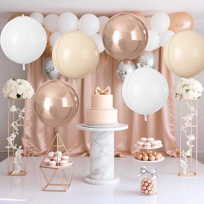 Cream White Gold Round Foil Balloons 9 pcs, Metallic Giant 4D Round Balloons 22 - Image 3