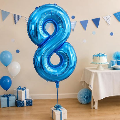 40 Inch Blue Number 8 Balloon, Giant Number Balloons, Birthday Decorations | - Image 4