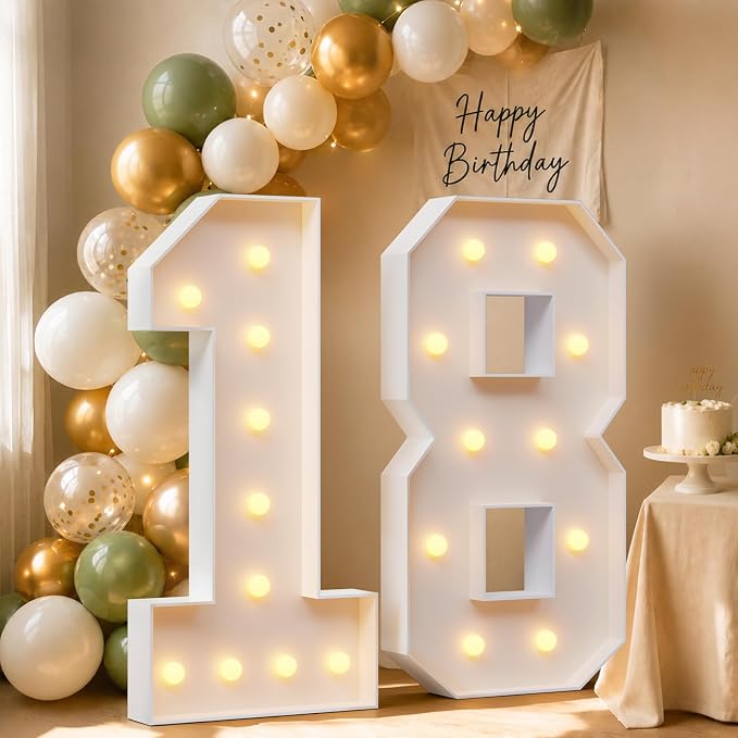 4FT Light Up Marquee Number 18 Warm White Light | Decorations by Letsmakeitimpressive