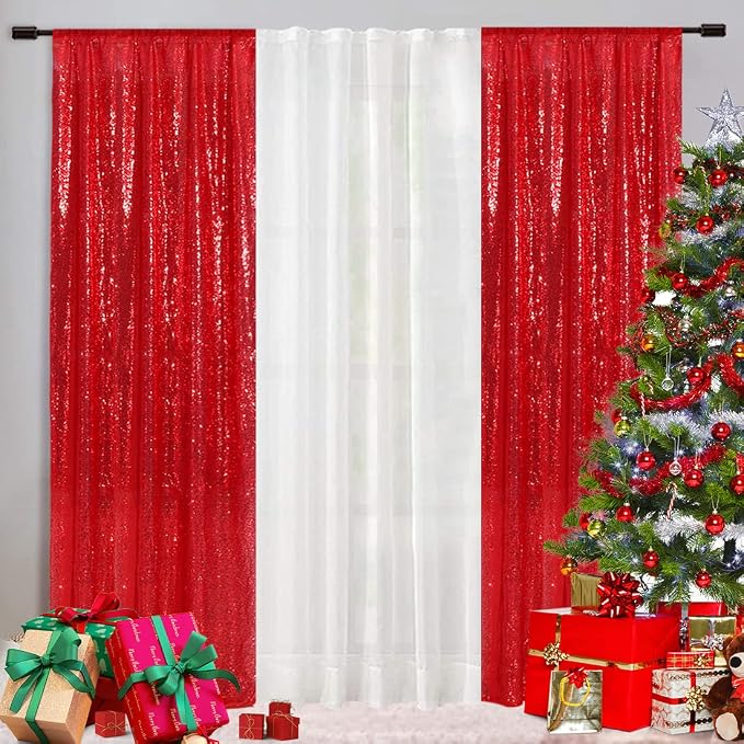Eternal Beauty Red Sequin Backdrop Curtains, 2 Panels 3x7FT | 3mm Sparkle - Image 5