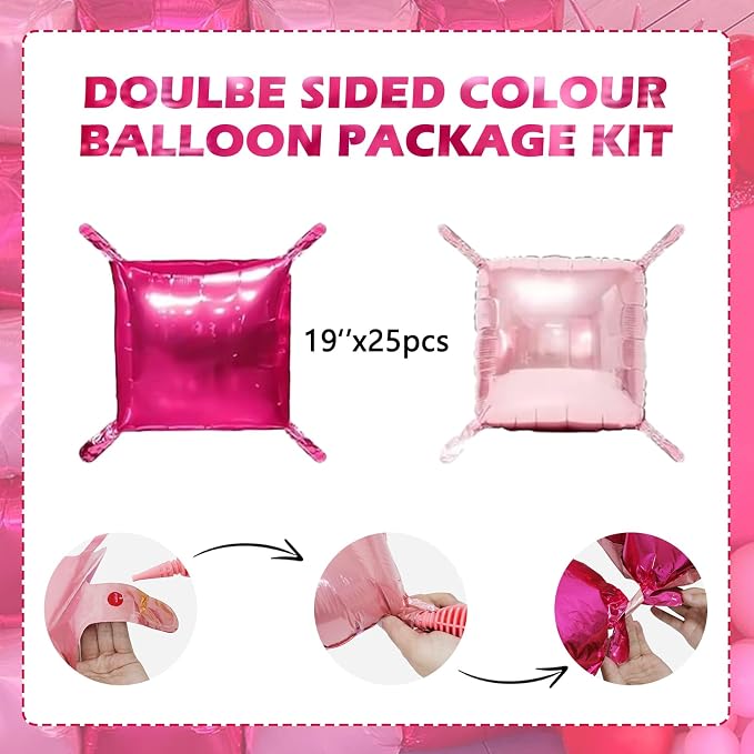 Hot Magenta Pink Square Foil Balloons Wall Tunnel Backdrop Double Sided - Image 2
