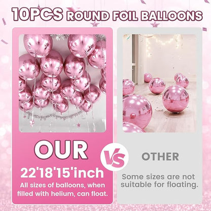 10Pcs Pink Round Foil Balloons, Metallic Light Pink Foil Baloon - Image 5