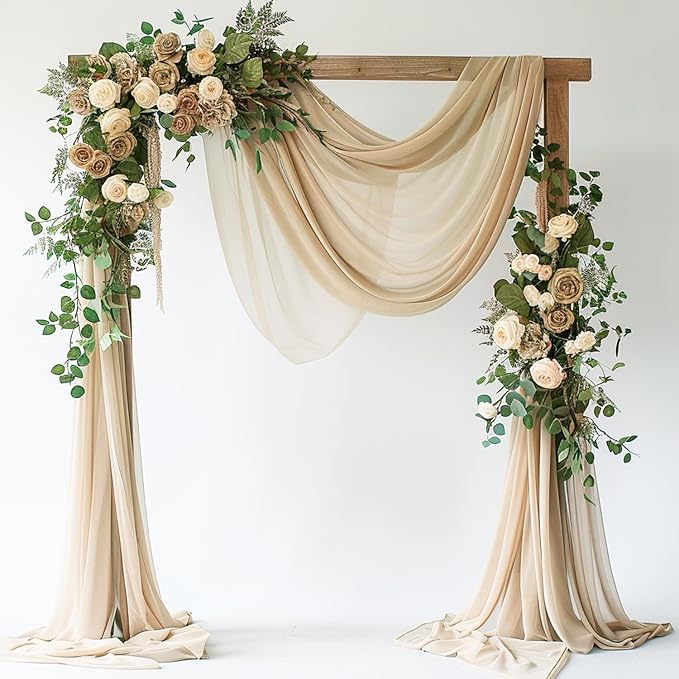 Wedding Arch Draping Fabric Backdrop Drapes 28.7" x 20FT, Champagne | Sheer by Wokceer
