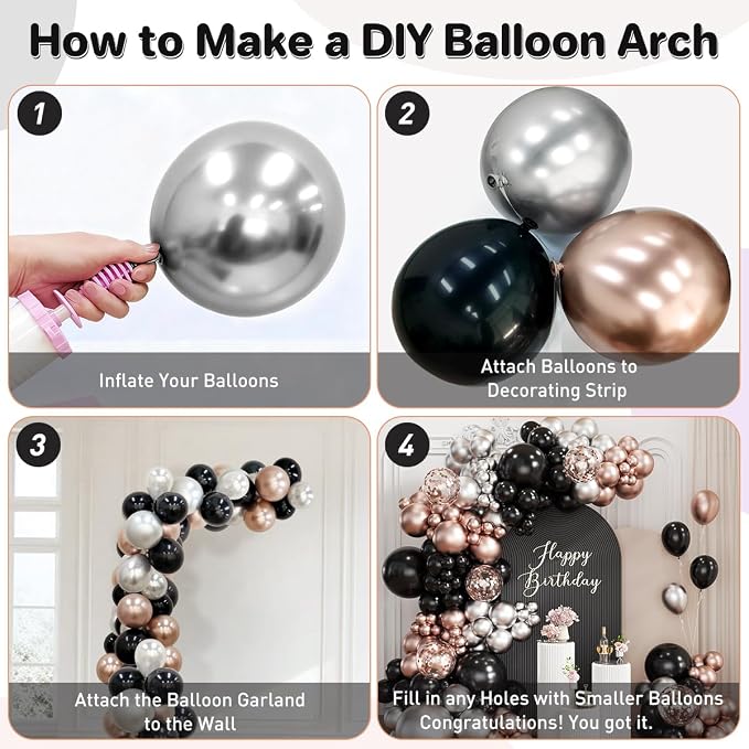 Black Gold and Silver Balloon Garland Arch Kit - Image 3