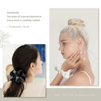 4PCS Large Satin Silk Scrunchies for Women - Big Glossy Scrunchie for Thick Hair Girl Hair Ties Ponytail Holders Jumbo Scrunchies (Black White Silver Champagne)