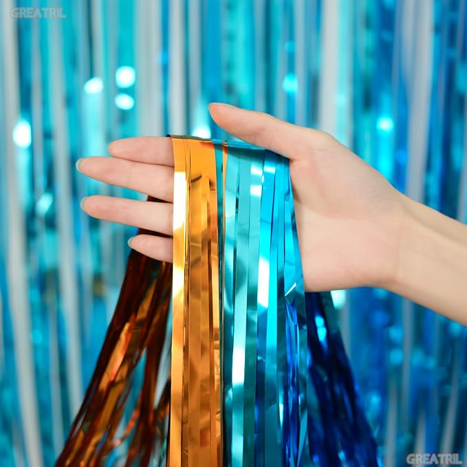 Orange Blue Party Streamers Backdrop - Image 2