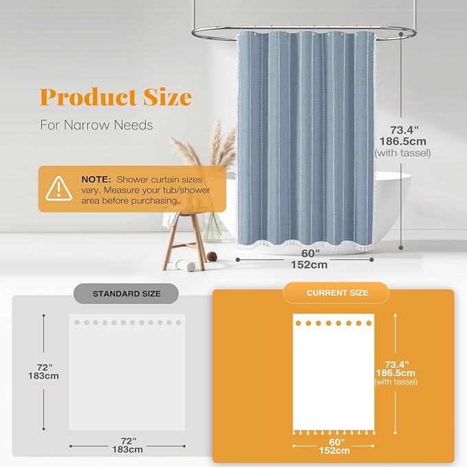 60x72 Boho Farmhouse Linen Heavy Duty Cloth Shower Curtain Set, 330GSM Linen - Image 3