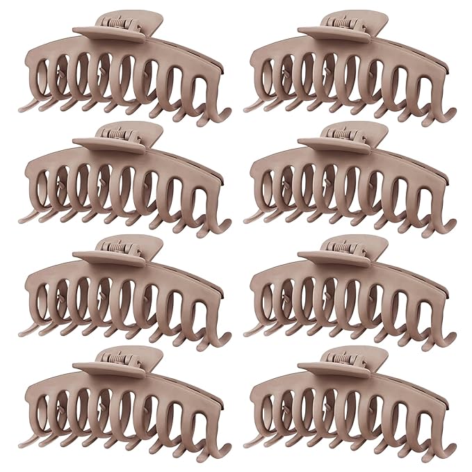 TOCESS Hair Claw Clips for Women - 8PK Large Neutral Matte Jumbo Hair Clips for Thick, Thin, Long, Short, Curly Hair Girls, Big Jaw Clip Set for Daily Use(Camel Khaki)