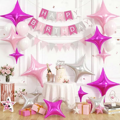 Pink Silver Star Balloons, 26 Inch and 10 Inch Pink Stars Shaped Balloon - Image 6