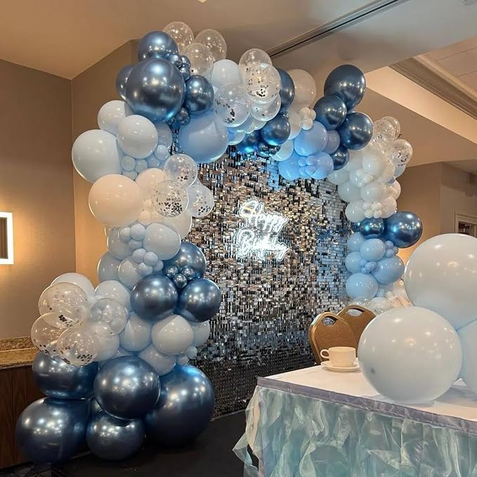 Metallic Blue White Balloons, 60 Packs 12 Inch Royal Blue Baby Blue Confetti - Image 4