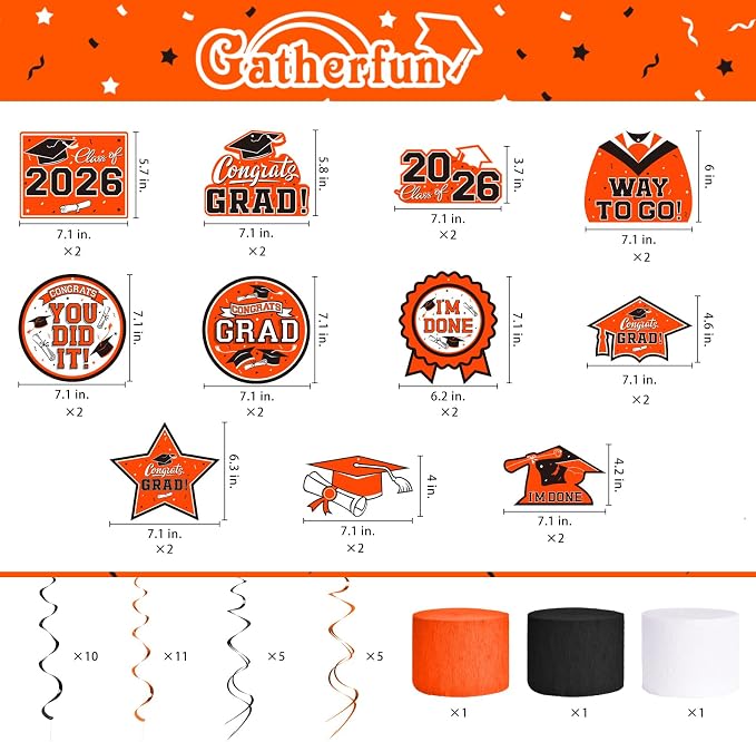 Orange Themed 2026 Graduation Decorations Set - Image 3