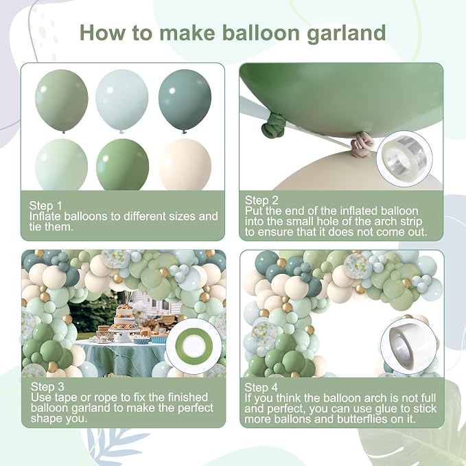 150Pcs Dusty Blue Sage Green Balloon Arch Kit - Image 3