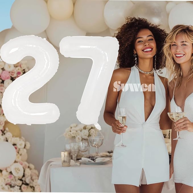 SUWEN 40 Inch White Large 27 Balloon Number Big Foil Helium Numbers 0-9 | Giant - Image 5