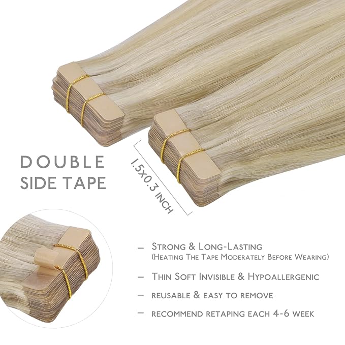 WENNALIFE Tape in Hair Extensions Human Hair, 20pcs 30g 10 inch Ombre Ash Blonde to Golden Blonde Balayage Platinum Blonde Remy Hair Extensions Straight Human Hair Tape in Extensions Tape Extensions