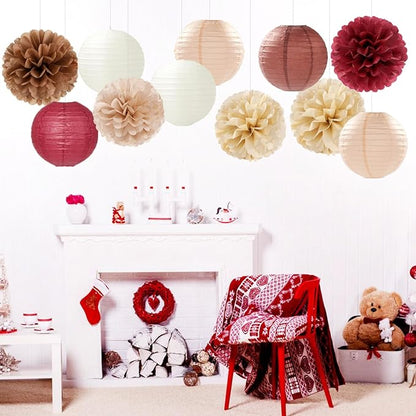 Burgundy-Brown Champagne Party-Decorations Paper-Flowers Lanterns - Image 4