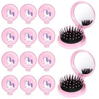 12 Pcs Unicorn Mini Detangler Brush, Folding Mirror Hair Brushes, Mini Travel Hair Brush, No Tangle Soft Flexible Bristles for Straight, Curly, Thick Hair for Party Gift