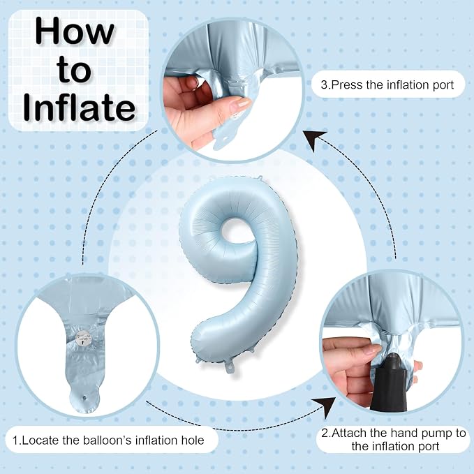 Big Number 9 Balloons, Light Sky Blue Foil 9 Balloon Numbers 40 Inch, Giant 9th - Image 7