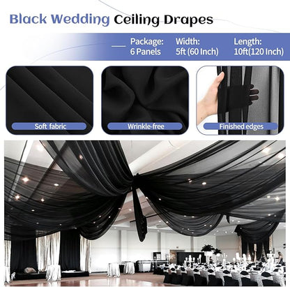 6 Panels Black Ceiling Drapes for Wedding Ceiling Drapes 5ftx10ft Wedding Arch - Image 4