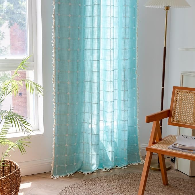 Sutuo Home Boho Curtain Plaids for Bedroom, Vintage Gingham Curtains Cottage - Image 3