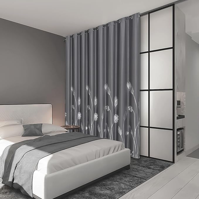 Curtain for Sliding Glass Door 100W x 84L Inch Long Elegant Silver Palm Tree - Image 2