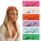 Vercret Headbands for Women Wide Sailor Knot Braided Headband Adjustable Hair Bands Non Slip for Girls Boho Stretchy Turban Headwrap Yoga Workout, Solid Color, 6Pcs