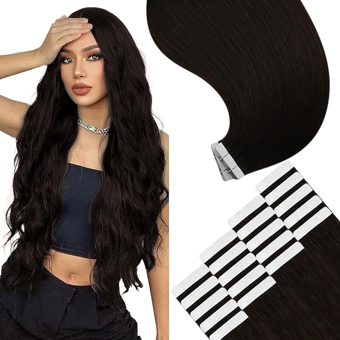 YoungSee 28 Inch Tape in Hair Extensions Real Human Hair Brown 20pcs 50g Invisible Tape in Extensions Human Hair Dark Brown Tapes on Remy Hair Extension for Long Straight Hair