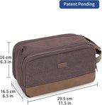 WANDF Toiletry Bag for Men Travel Toiletry Organizer Canvas and Leather Dopp Kit Water-Resistant Shaving Bag for Travel Accessories (Brown, Large)