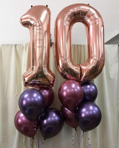 Rose Gold 10 Number Balloons, 40 Inch Giant Number 10 Balloons Foil Mylar - Image 6