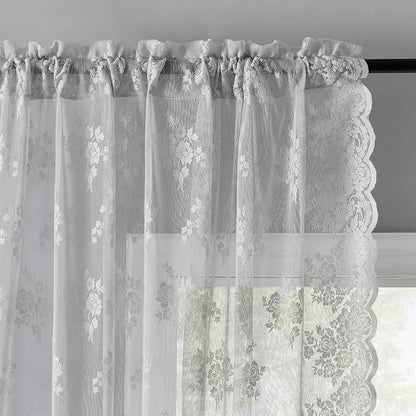 Kotile Grey Lace Curtains 84 Inch Length 2 Panels Set - Image 4
