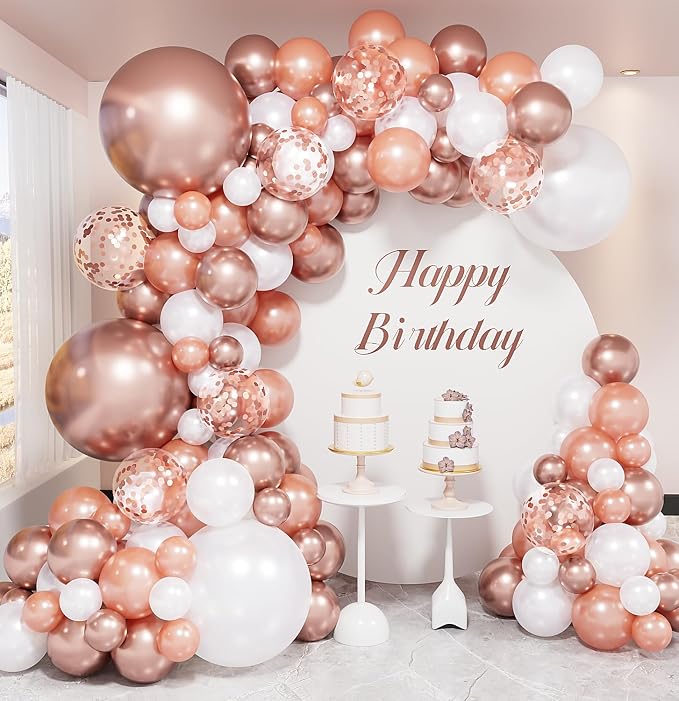 Rose Gold Balloon Garland Arch Kit, Women Birthday Party Decor | 134 Pcs Rose by Haolongfa