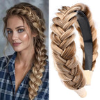 DIGUAN Wide Messy Braided Headband With Teeth Synthetic Hair Plaited Headband High Elasticity Braids Chunky Fishtail Braided Hair Band Hairpiece for Girls Women (Highlighted)