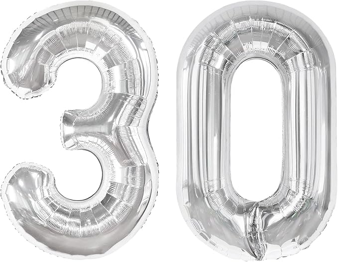 30 Balloon - Silver Birthday Number Balloons, 40 Inch Decorations Men Women | by ALPHADELTAPI
