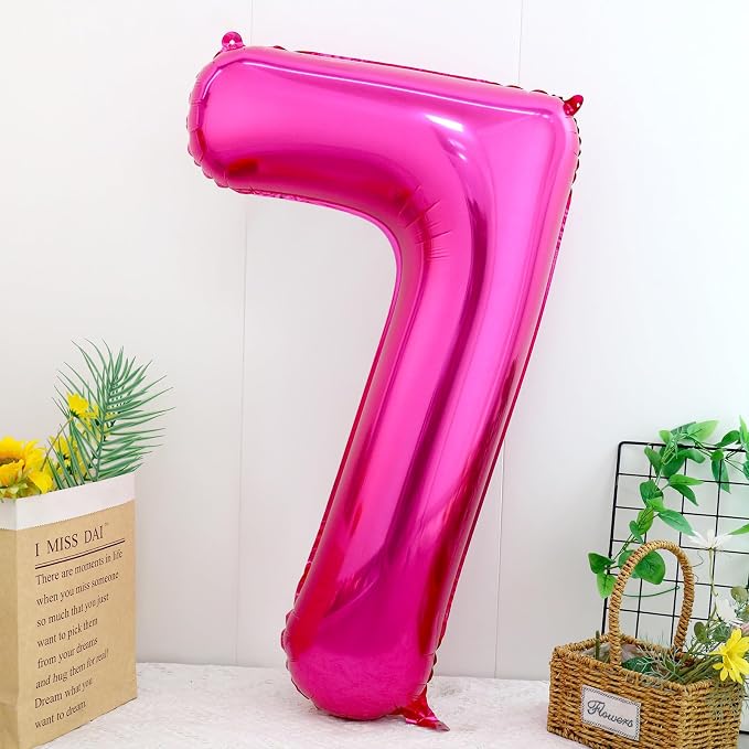 40 Inch Hot Pink Number 7 Balloon, Giant Number Balloons, Birthday Decor | - Image 2