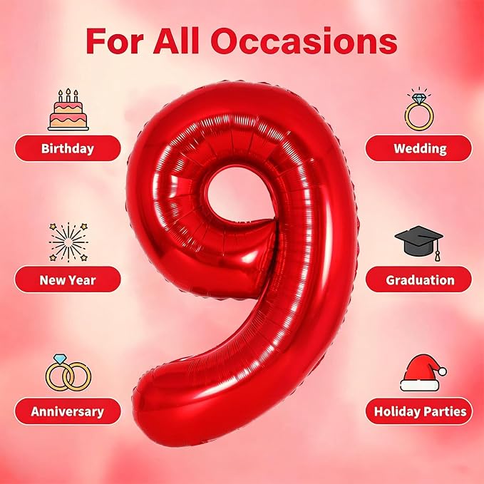 Number Balloons Red Party Balloon - Image 5