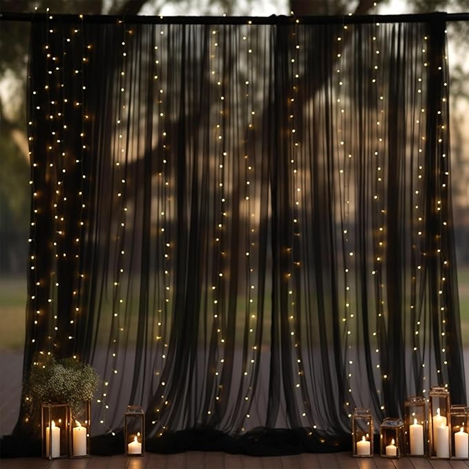 10x10ft Black Tulle Backdrop Curtain by Partisky