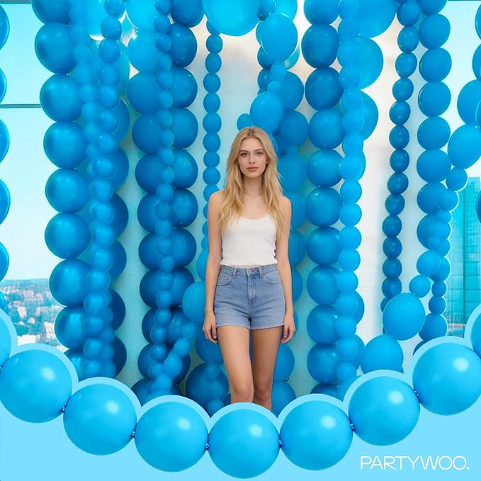 PartyWoo Light Blue Linking Balloons 100pcs 6 Inch Blue Link Balloons | - Image 2