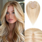 Rich Choices Hair Toppers for Women Real Human Hair 100% Human Remy Toppers NO Bangs with Thinning on Top Clip in Hairpiece 4"x4.7"Lace Base 6 Inch #18P613 Ash Blonde Highlights Bleach Blonde