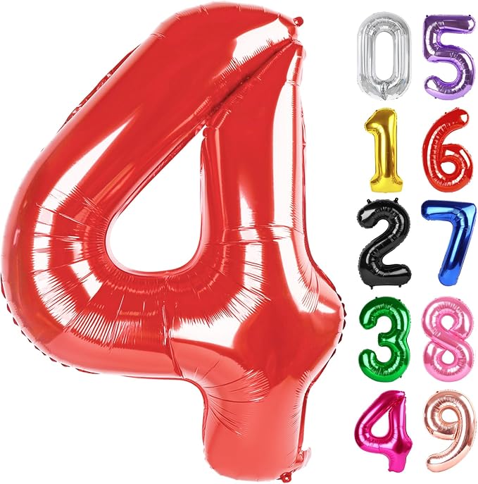 Red Number 4 Balloon 40 Inch, 4th Birthday Party Decorations Men Women | Foil by IWERP