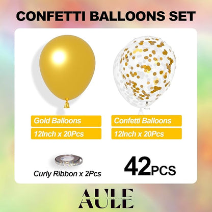AULE 42Pcs Metallic 12 Inch Gold Confetti Balloons Set | Gold Party Balloons - Image 3