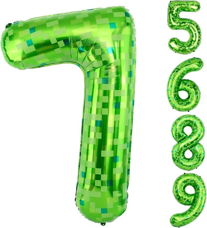 40 Inch Giant Green Pixel Miner Theme Number Balloons 40 Inch Foil Party by AXBMM