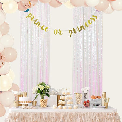 ShinyBeauty Sequin Backdrop 2FTx8FT Iridescent White 2 Pieces White Sequin Back - Image 2